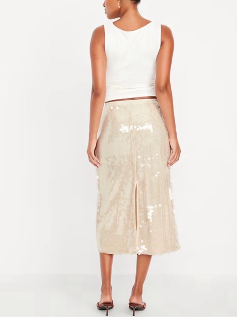 Old Navy Champagne Sequin Midi Skirt 2X NWT - Picture 2 of 8
